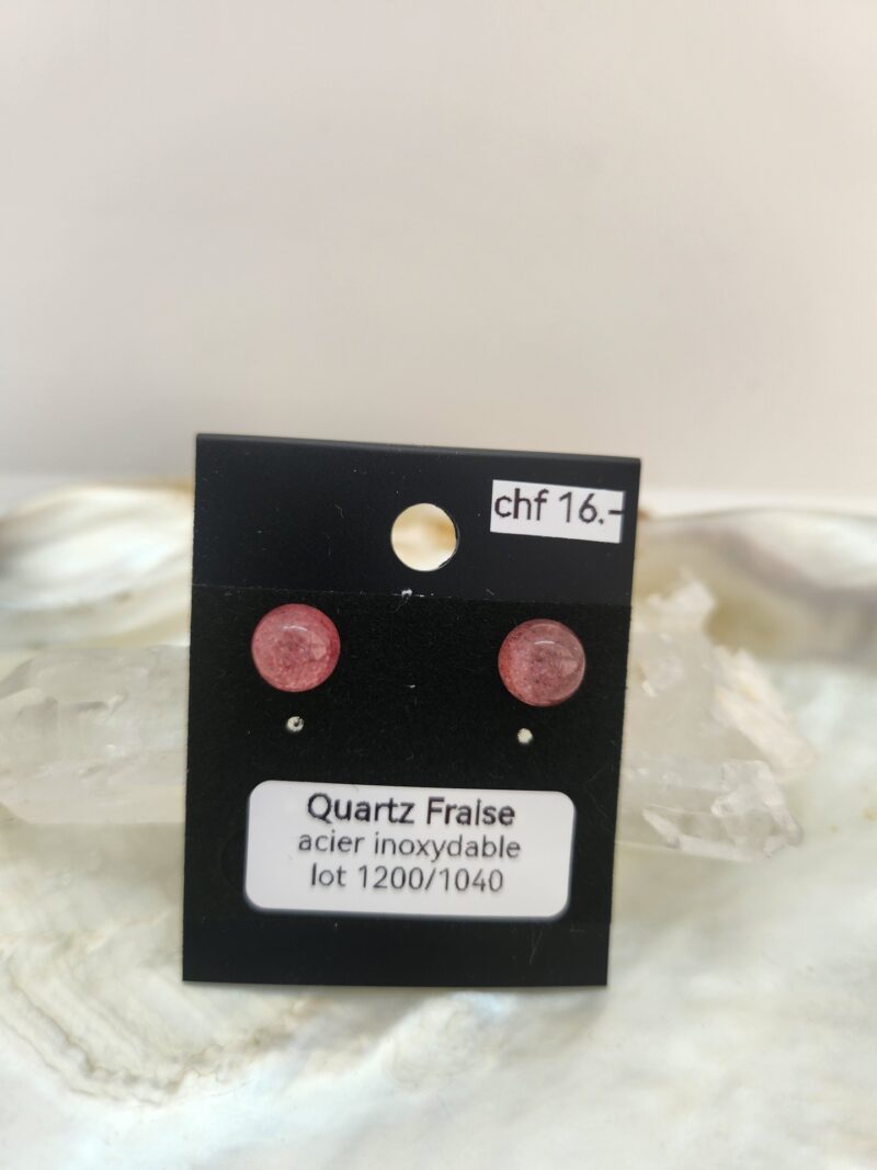 Boucle d'oreille clous Quartz Fraise