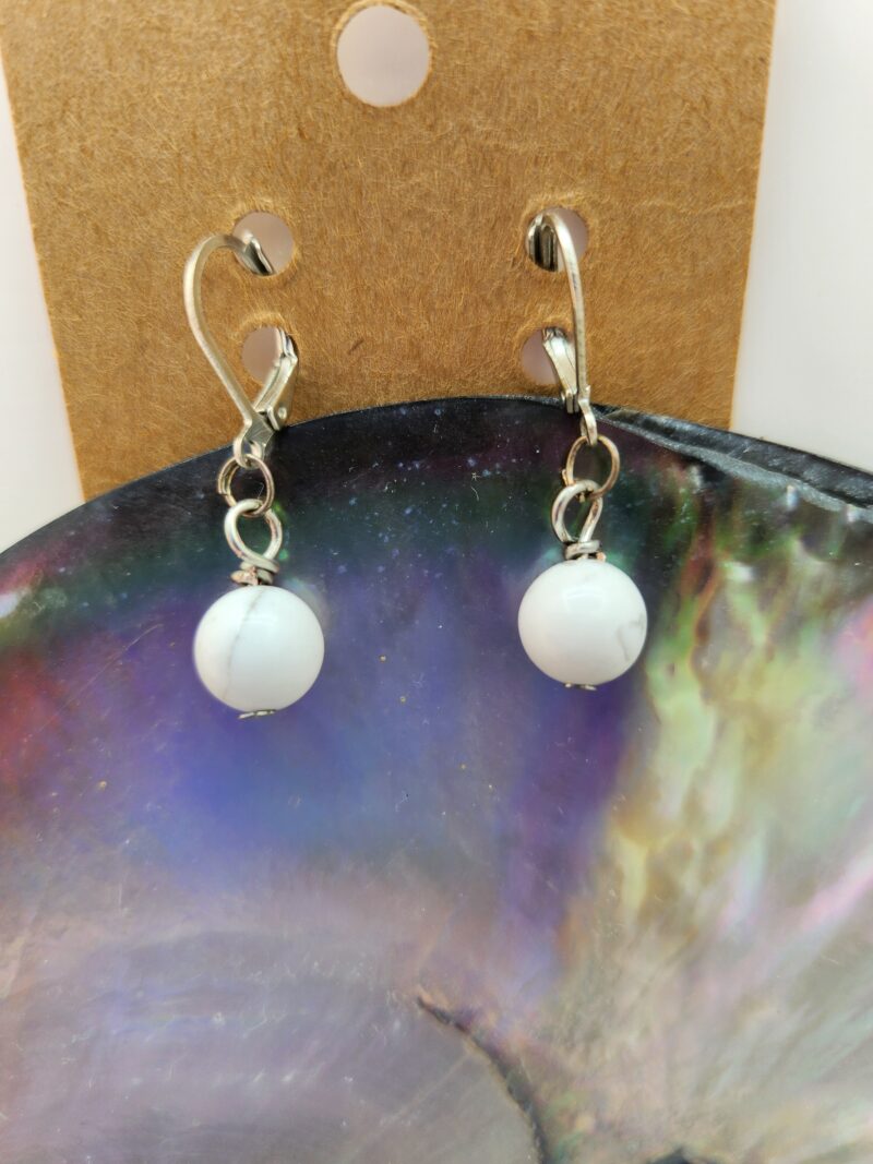 Boucles d'Oreilles Howlite d'Afrique - crochet acier inoxydable