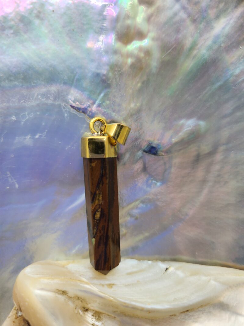 1 pendentif Œil de Tigre NO 4 - laiton haute polissage