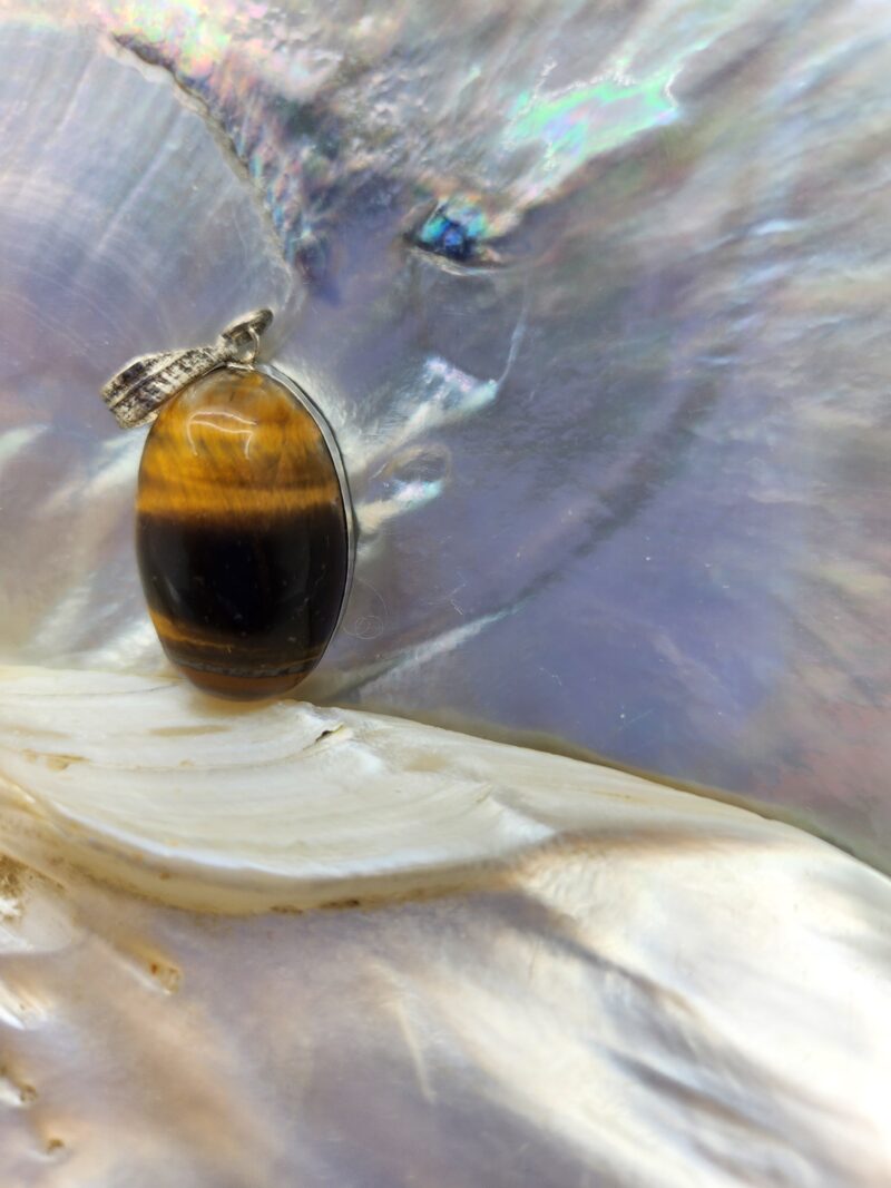 1 pendentif Œil de Tigre Oval NO 5- argent 925