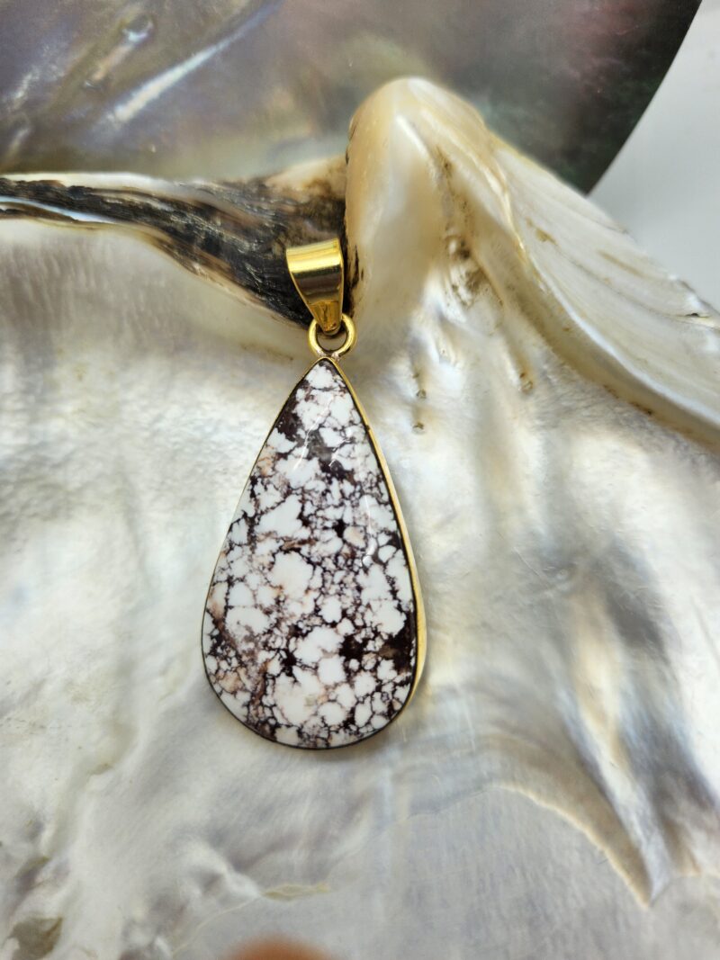 Pendentif "Jaspe Cheval Sauvage" Goutte - laiton haute polissage d'orée