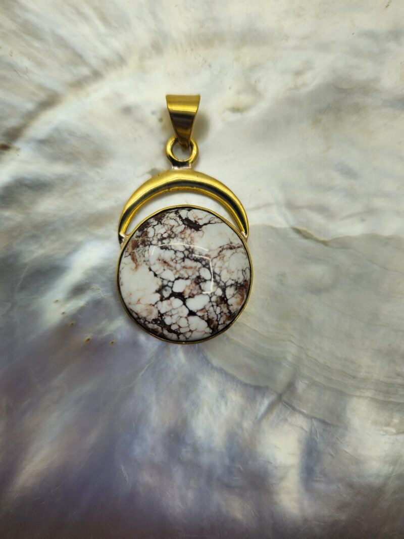 Pendentif "Jaspe Cheval Sauvage" Cercle - laiton haute polissage d'orée