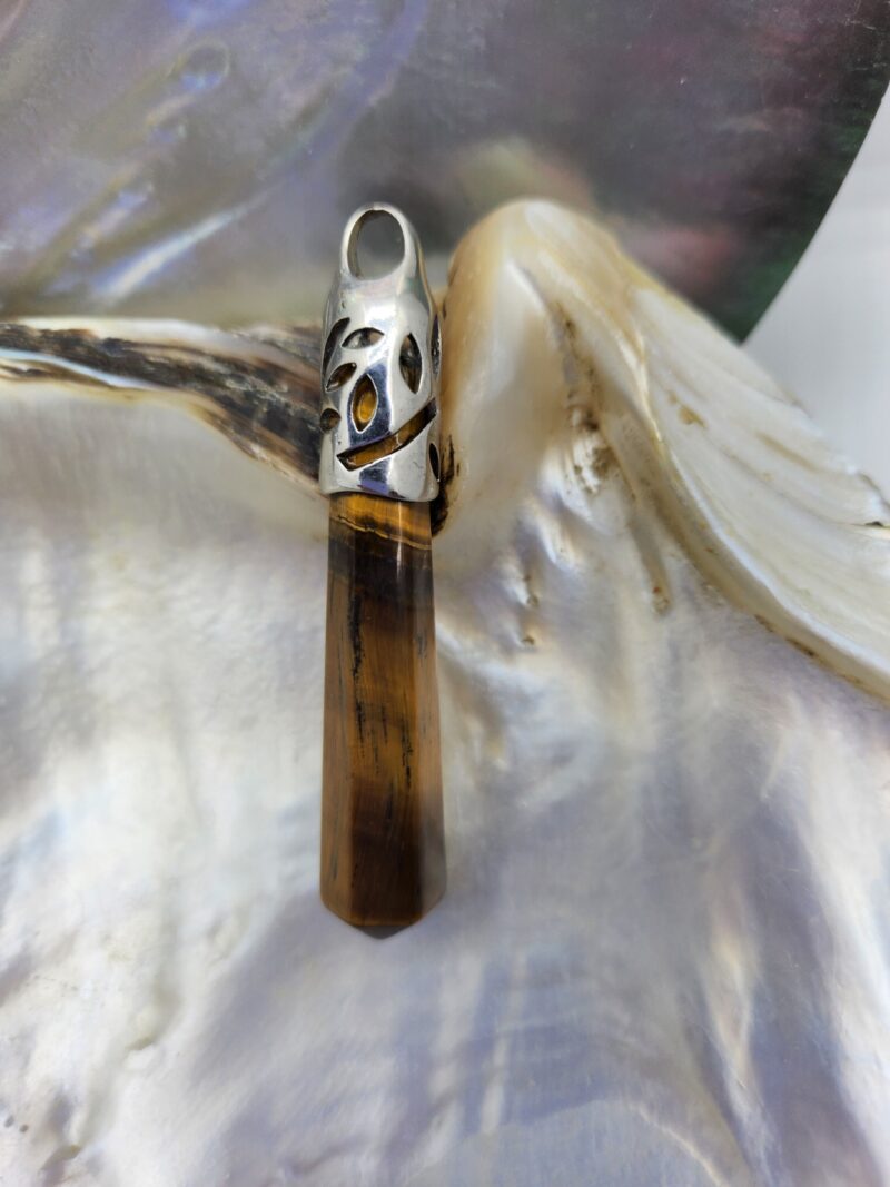 1 pendentif Œil de Tigre NO 1- acier inoxydable