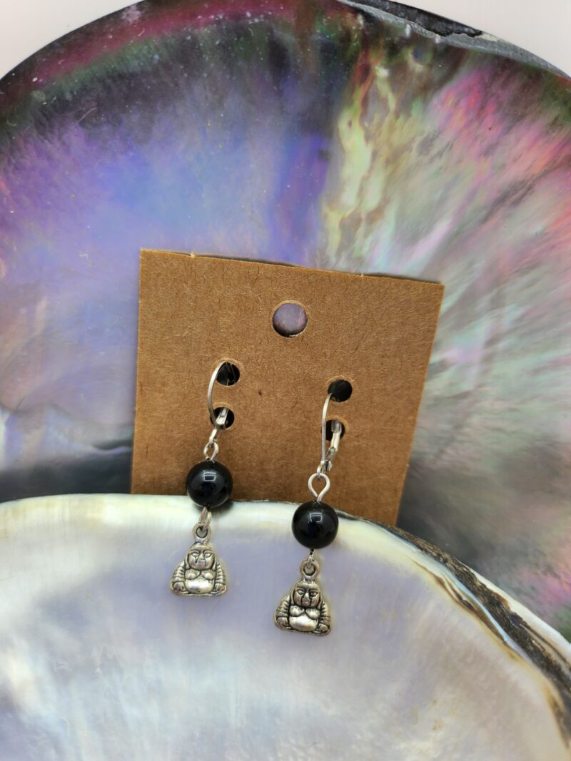 Boucles d'oreilles Tourmaline noir Bouda - crochet acier inoxydable