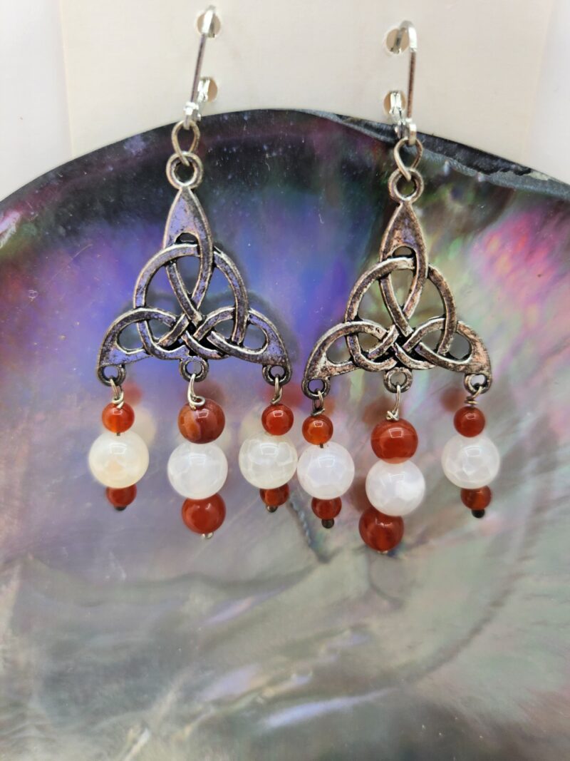 Boucles d'oreilles Celtique avec Cornaline, Agate - Crochet acier inoxydable