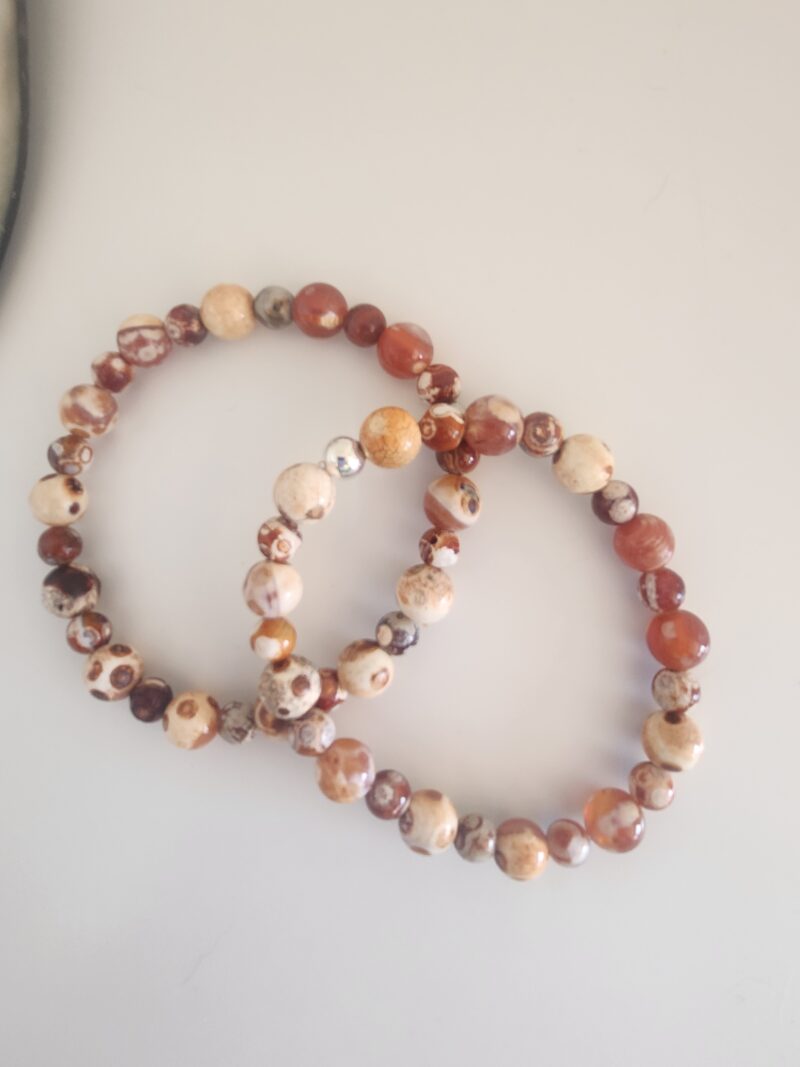 1 Bracelet Agate Mexique et Jaspe orbicultaire sur fil élastique, Perles 6 et 8mm